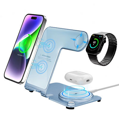 PD/QC Metal Wireless 3 em 1 Stand de Carregamento Distância de Carregamento de 6 mm