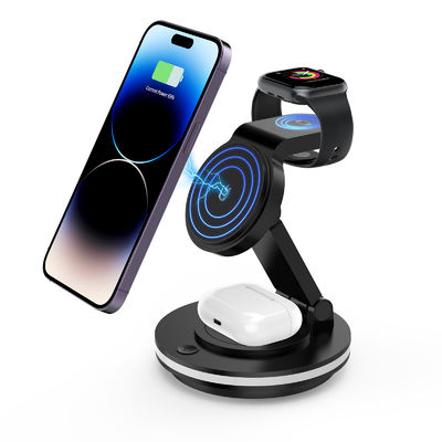4 em 1 Carregamento sem fio magnético Suporte telefones celulares Qi com design de luz colorida ABS e PC