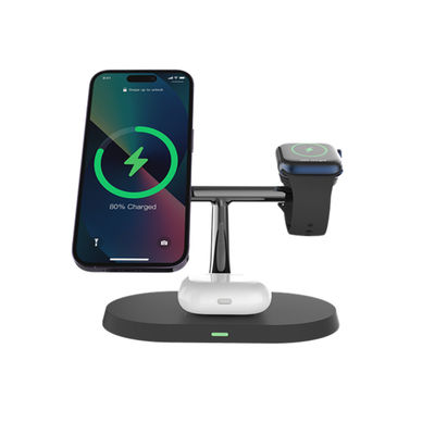 Carregamento sem fio multifunção para fones de ouvido Iphone relógio preto e branco