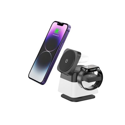 Carregador sem fio dobrável rotativo 4 em 1 com luz RGB