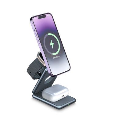 Estação de carregamento de liga de alumínio dobrável 3 em 1 para airpods da série iPhone 16/15/14/13/12