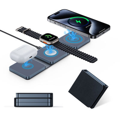Bom preço Blue Compact Foldable 3 em 1 Carregador de Viagem Sem Fio 15W para iPhone Airpods iWatch on-line