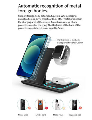 Bom preço Carregador rápido sem fio 3 em 1 Apple/Samsung 15W/10W Xharger dobrável Suporte Apple Watch com a luz noturna on-line