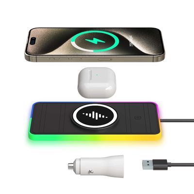 2025 A8X Charger de carro de sucção magnética de 15W/10W com luz ambiente para carregamento de telefones Apple e Samsung