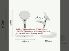 Carregador sem fio dobrável T269D Suporte 15W/10W carregador rápido com traje de lâmpada noturna para o iwatch e o relógio samsung