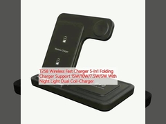 T258 Carregador Rápido Sem Fio 5-In1 Carregador Posicionável 15W/10W/7.5W/5W Com Carregador Dual de Bobina de Luz Noturna